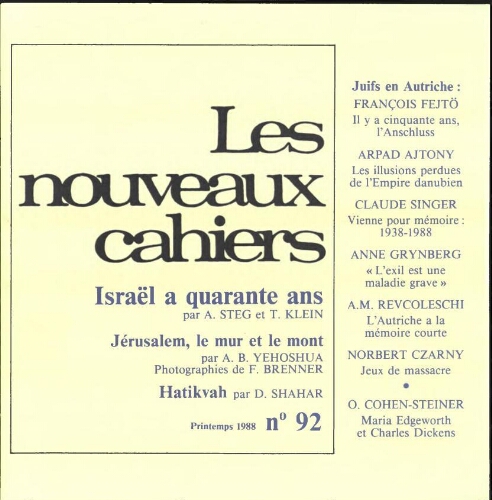 Les Nouveaux Cahiers N°092 (Printemps  1988)
